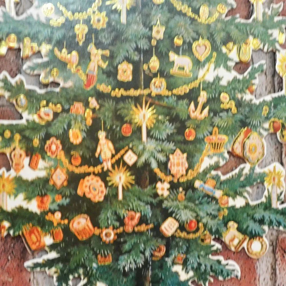 Set Of 6 Cardboard Die Cut Victorian Christmas Trees Ready To Hang 1 Santa Fan